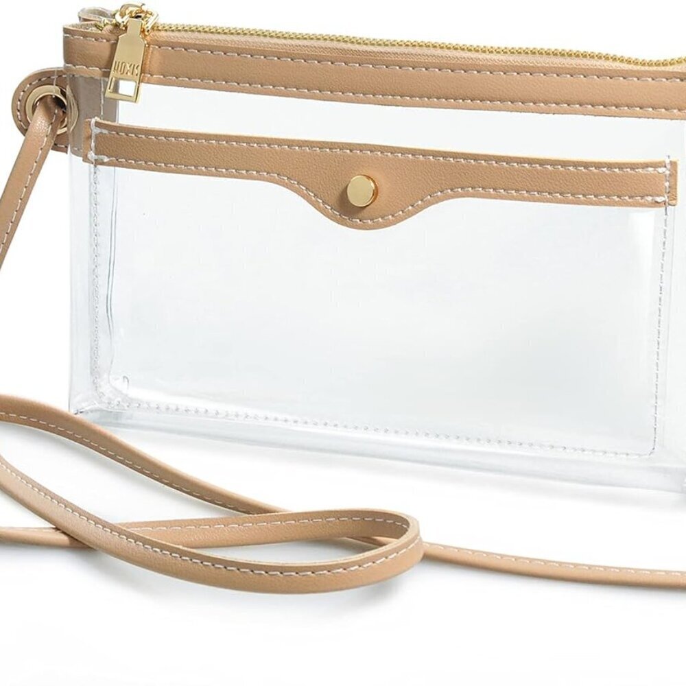 Women's Clear PVC Crossbody Bag Vegan Leather Trim Stadium Approved